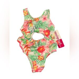 Penelope Mack Girls Swim Suit Size 12Months Palm Leaves and Floral Print NWT